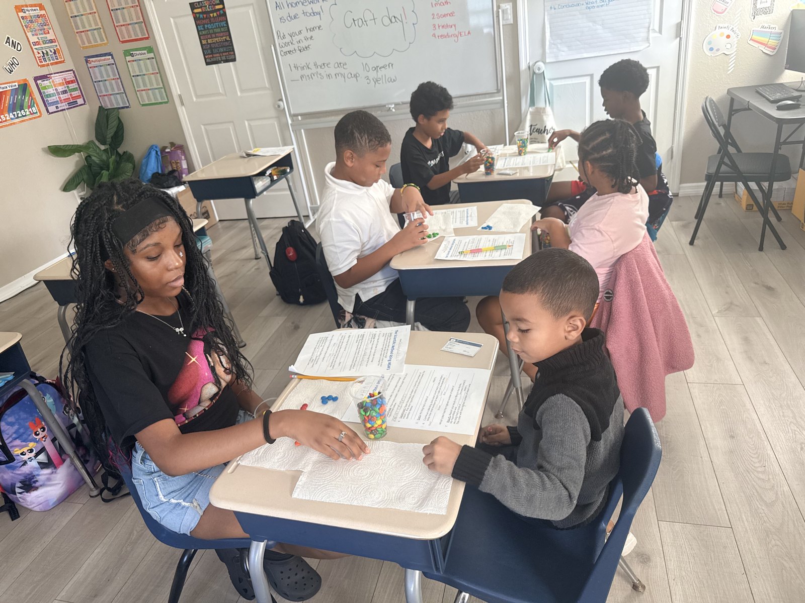 Students working together on a hands-on classroom learning activity